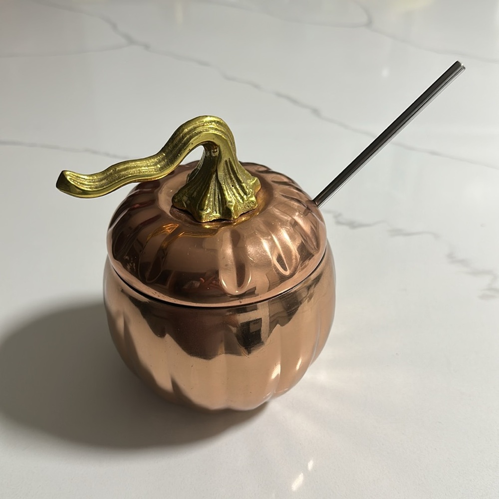 Copper Pumpkin Shaped Mug with Lid and Straw